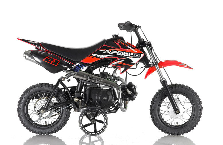 Apollo DB-21 70cc Semi-Automatic w/ Training wheels C.A.R.B approved Kids Dirt Bike