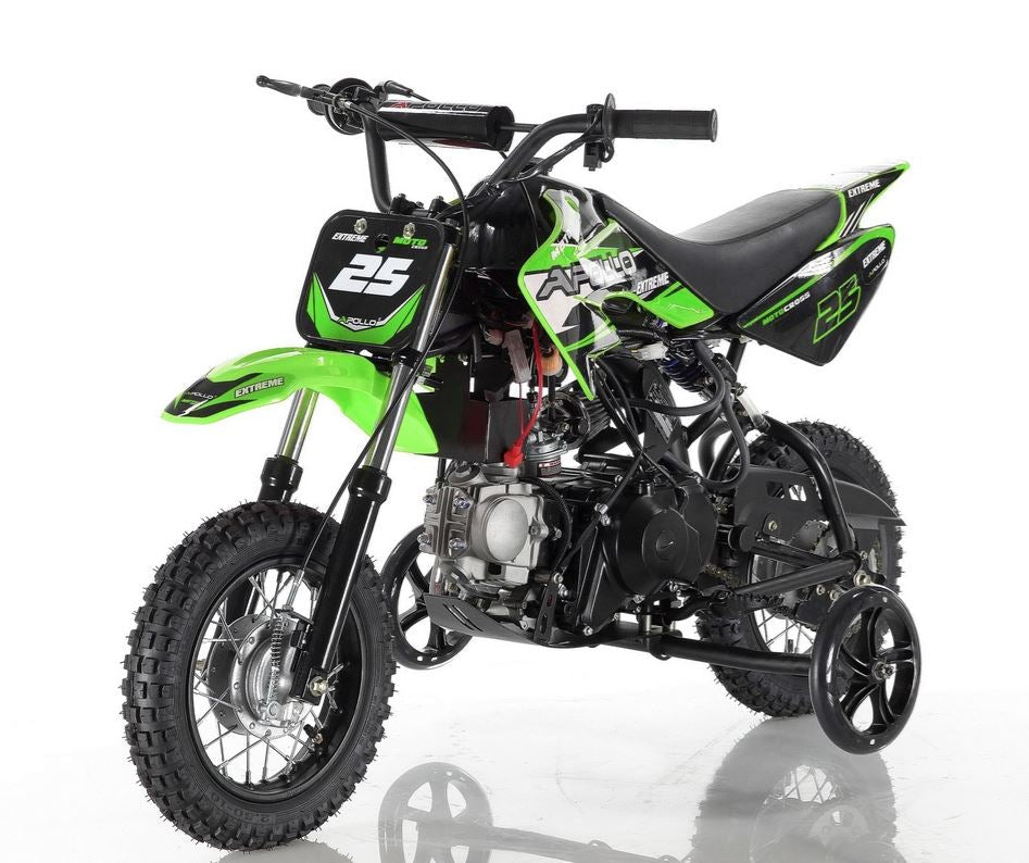 Apollo DB-25 70cc Fully Automatic w/ Training wheels C.A.R.B approved Kids Dirt Bike