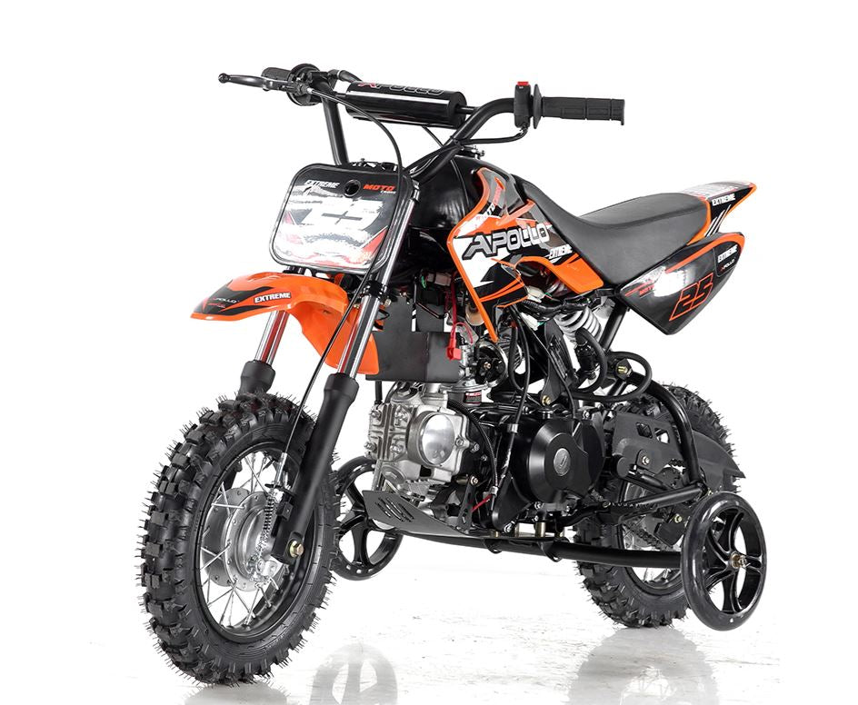 Apollo DB-25 70cc Fully Automatic w/ Training wheels C.A.R.B approved Kids Dirt Bike