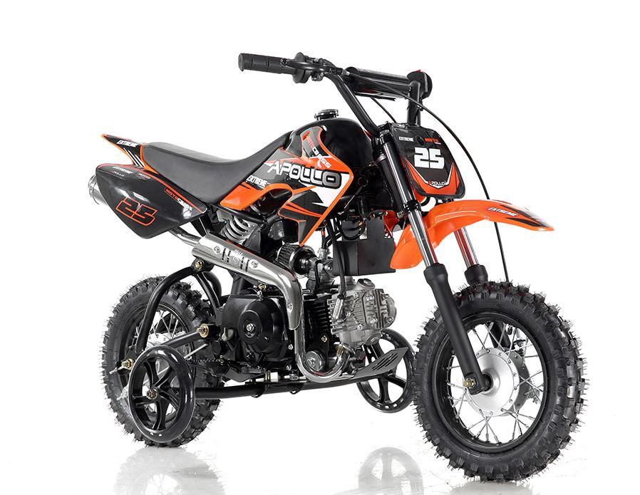 Apollo DB-25 70cc Fully Automatic w/ Training wheels C.A.R.B approved Kids Dirt Bike