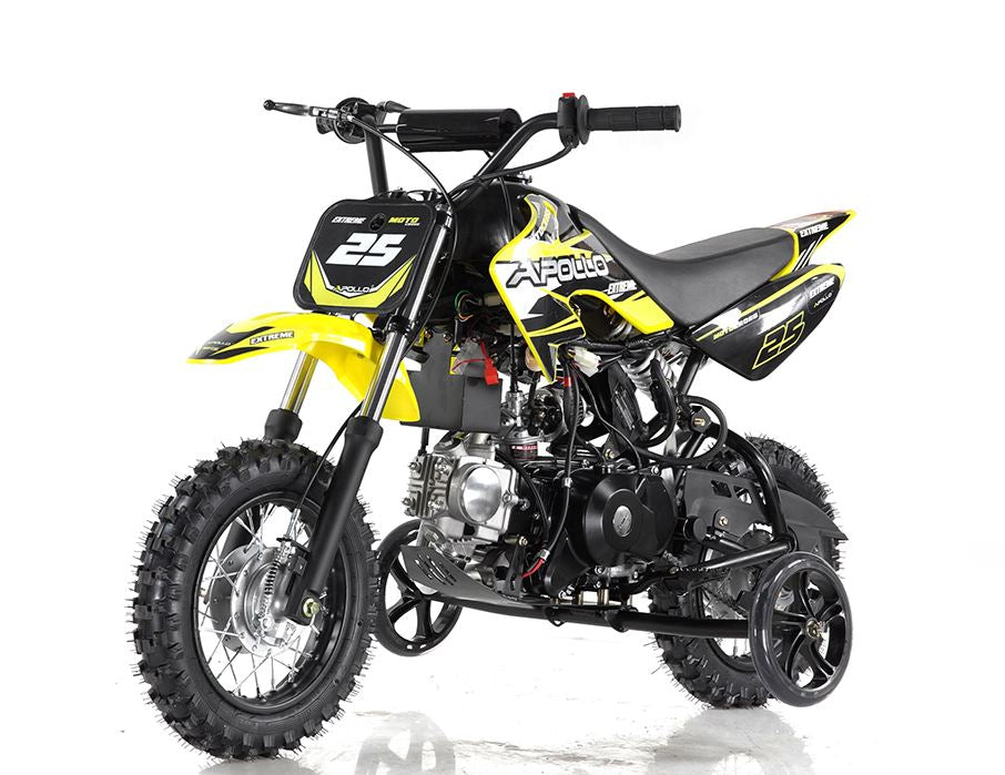 Apollo DB-25 70cc Fully Automatic w/ Training wheels C.A.R.B approved Kids Dirt Bike