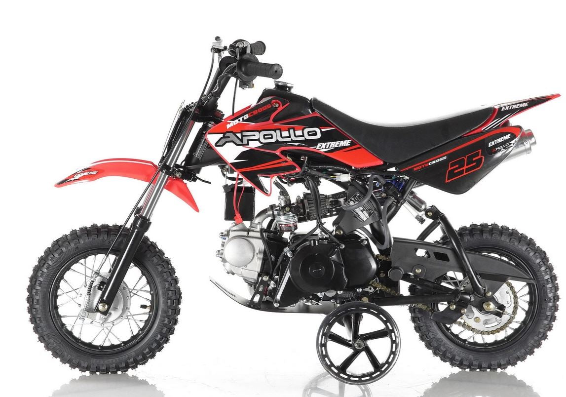 Apollo DB-25 70cc Fully Automatic w/ Training wheels C.A.R.B approved Kids Dirt Bike