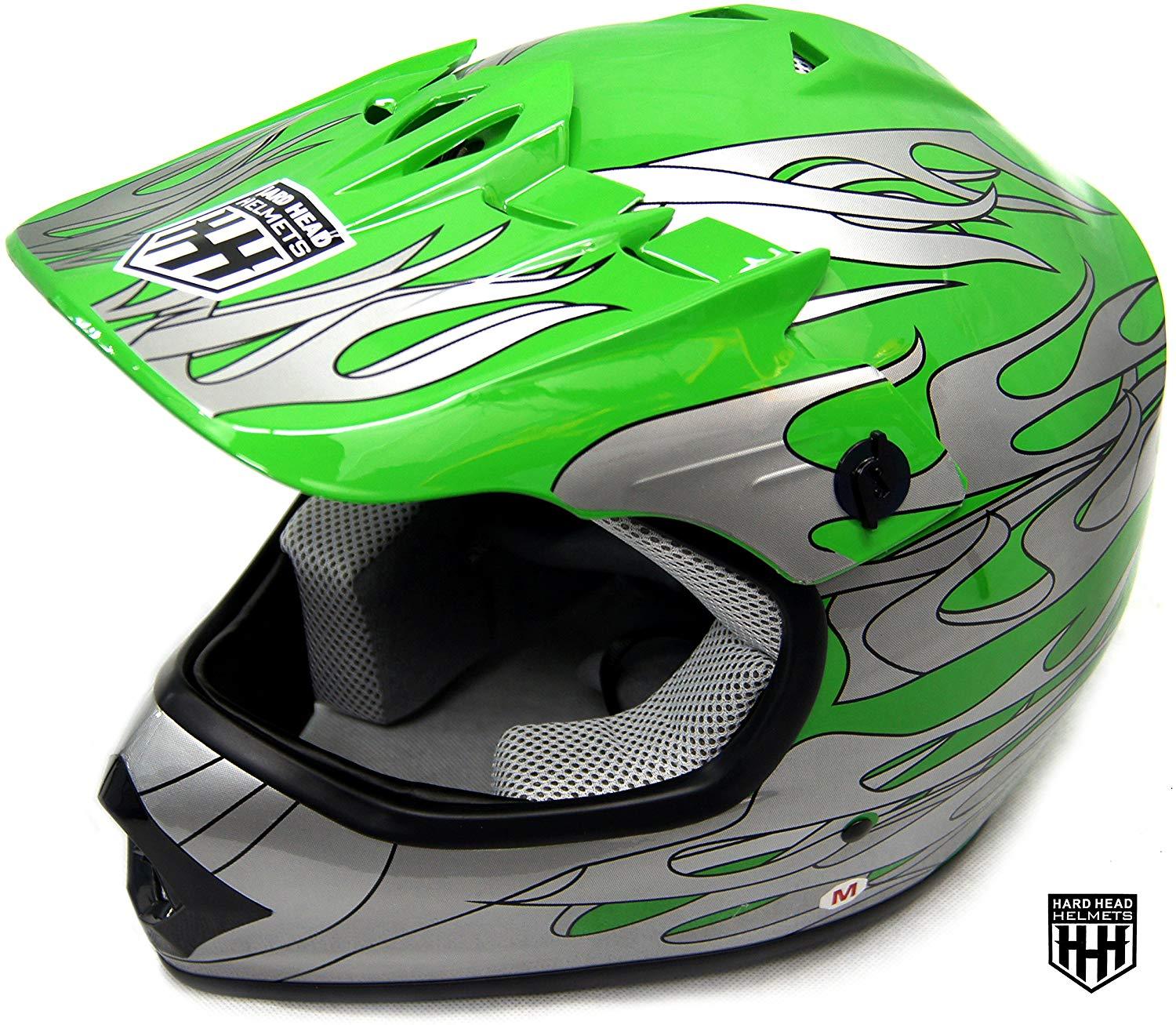 HHH DOT Youth & Kids Helmet for Dirtbike ATV Motocross MX Offroad Motorcyle Street bike Snowmobile Helmet with VISOR-Green-Flame-USA