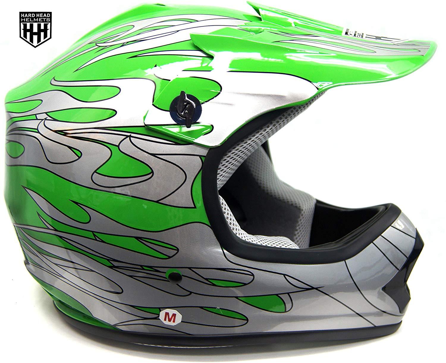 HHH DOT Youth & Kids Helmet for Dirtbike ATV Motocross MX Offroad Motorcyle Street bike Snowmobile Helmet with VISOR-Green-Flame-USA