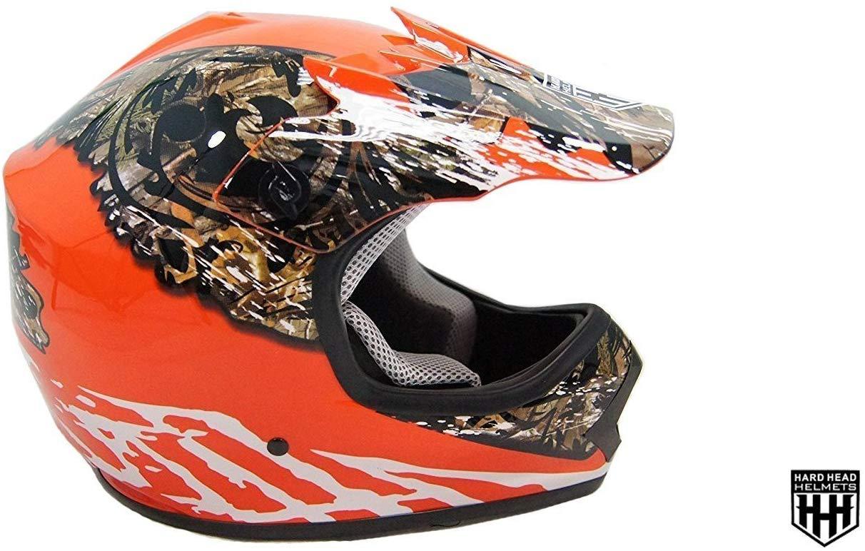 HHH DOT Youth & Kids Helmet for Dirtbike ATV Motocross MX Offroad Motorcyle Street bike Snowmobile Helmet with VISOR-Orange-Camo-USA