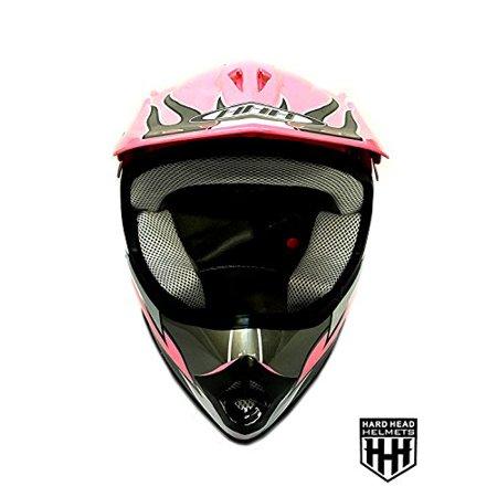 HHH DOT Youth & Kids Helmet for Dirtbike ATV Motocross MX Offroad Motorcyle Street bike Snowmobile Helmet with VISOR-Pink-Stripe-USA