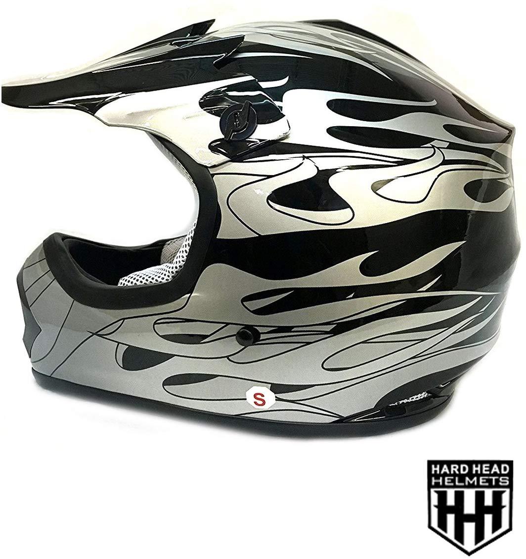 HHH DOT Youth & Kids Helmet for Dirtbike ATV Motocross MX Offroad Motorcyle Street bike Snowmobile Helmet with VISOR-Black-Flame-USA