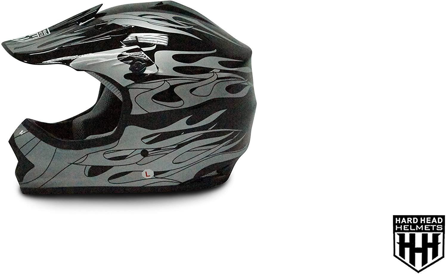 HHH DOT Youth & Kids Helmet for Dirtbike ATV Motocross MX Offroad Motorcyle Street bike Snowmobile Helmet with VISOR-Black-Flame-USA