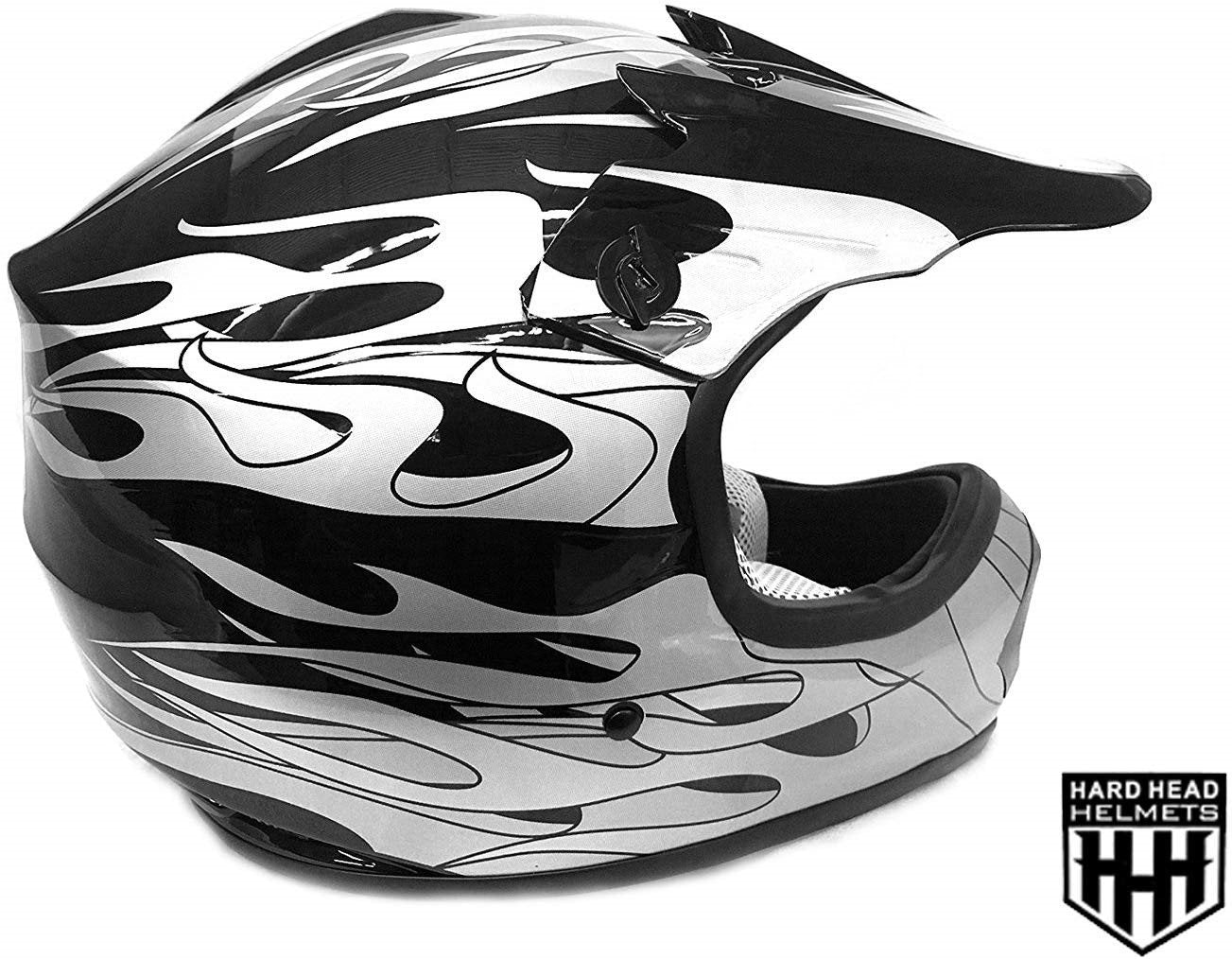 HHH DOT Youth & Kids Helmet for Dirtbike ATV Motocross MX Offroad Motorcyle Street bike Snowmobile Helmet with VISOR-Black-Flame-USA