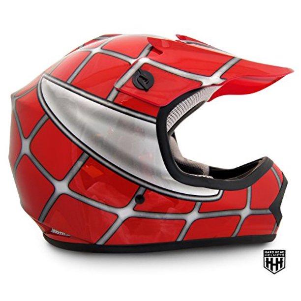 HHH DOT Youth & Kids Helmet for Dirtbike ATV Motocross MX Offroad Motorcyle Street bike Snowmobile Helmet with VISOR-Red-Net-USA