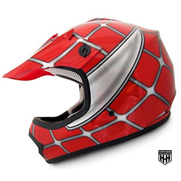 HHH DOT Youth & Kids Helmet for Dirtbike ATV Motocross MX Offroad Motorcyle Street bike Snowmobile Helmet with VISOR-Red-Net-USA